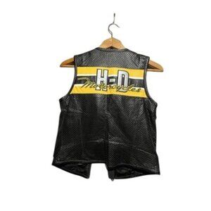 Vintage Harley Davidson Women's S Small Black Leather Motorcycle Vest *READ*